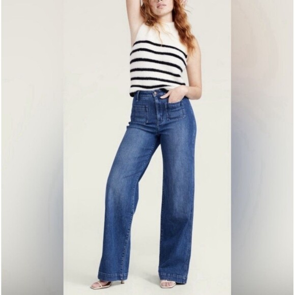 Old Navy Extra High Rise Wide Leg Jeans Trouser Denim Medium Wash Womens Plus 20 - Picture 1 of 11